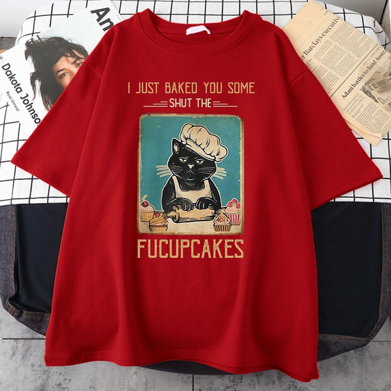 Anime Oversized shirt – Hardworking Cake Chef Cat Tshirt Man Printed Trendy Streetwe