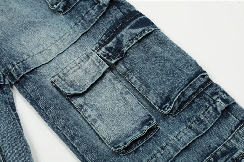 vintage multi pocket jeans mens harajuku cargo denim pants retro hip hop straight loose jean pants men clothing 1 unique cargo style 479