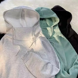 Autumn Turtleneck Fleece Hoodies Men 2024 New High Street Oversize Pullover Hoodie Unisex Y2K Vintage Hooded Sweatshirts Clothes