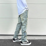 y2k streetwear side zipper buckle baggy pencil jeansfor menwshed hole ripped distressed pantalones hombre loose denim trousers ripped baggy denim