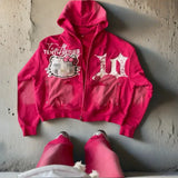 Hip Hop Gothic Pink Oversized Hoodie Sweatshirt Streetwear Zip Hoodie
