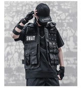 winter street style featuring hip hop sleeveless vests adjustment cargo waistcoat with pockets zipper military jacket fashion streetwear mens tactical vests design – premium quality jacket for men