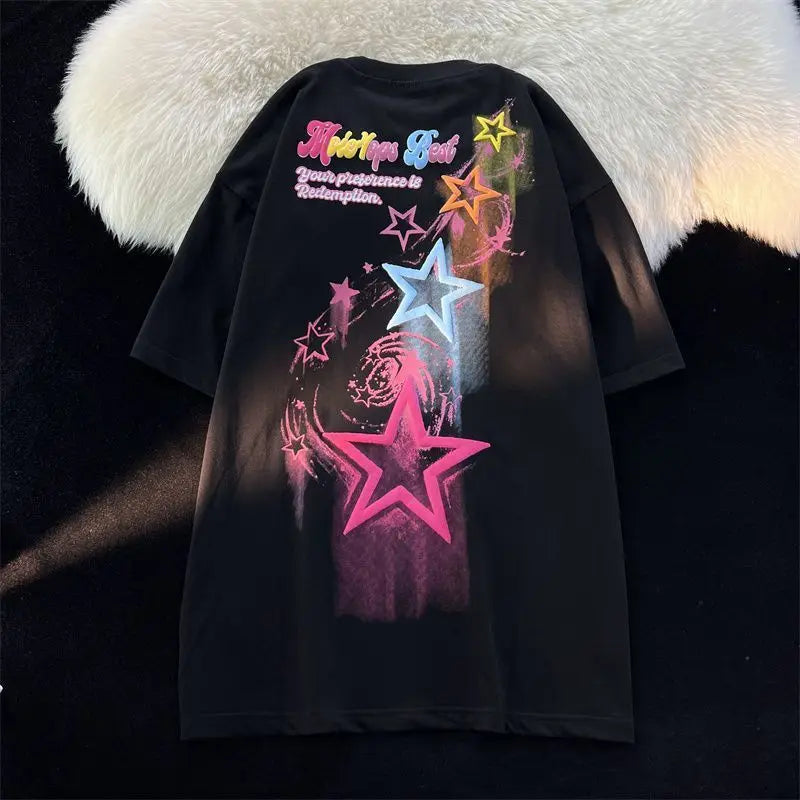 Gothic Streetwear – Harajuku Japanese Cartoon Flying Stars Cute Graphic T Shirts – Modern Streetwear for Everyone