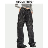 punk belt denim jeans pants women harajuku streetwear side pocket cotton men unisex casual baggy joggers straight pants trousers sporty tapered joggers