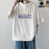 Harajuku Vintage anime – New Mens Casual Hooded Y2K T Shirt Summer Short Sleeve