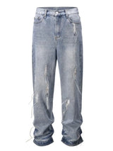 fashion loose streetwear denim jeans new casual wide legs straight jean pants hip hop tassel joggers baggy jeans men clothing streetwear sweatpants