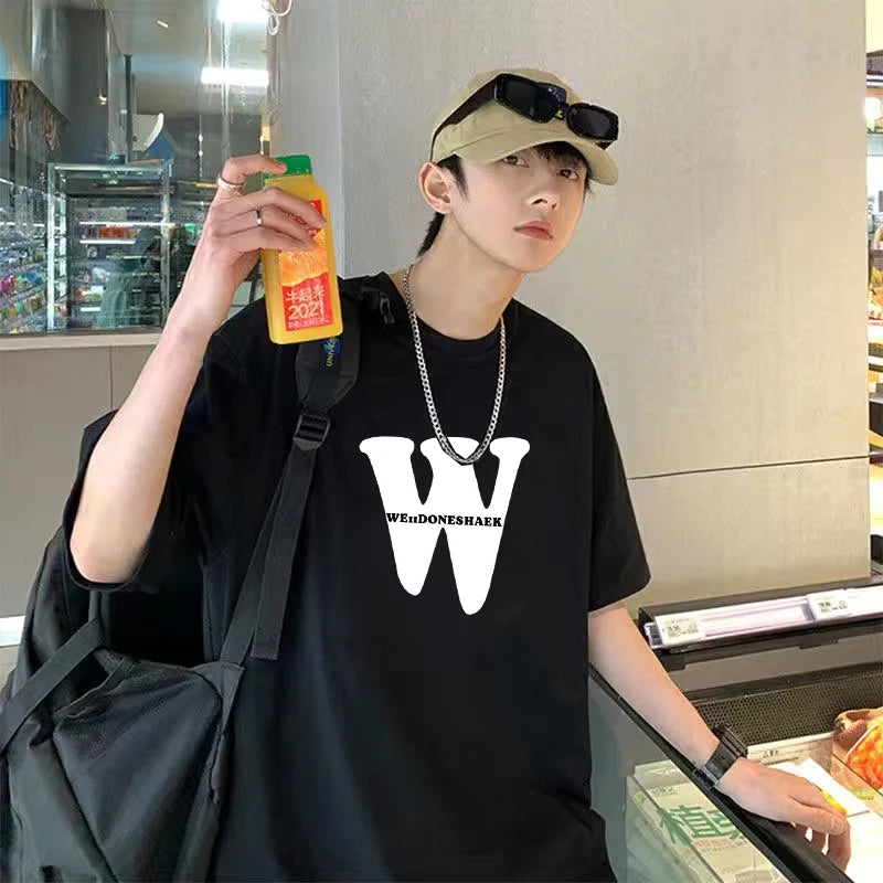 Trapwear Aesthetic piece – Korean Design Letter Pattern Short Sleeved T Shirt For Men A
