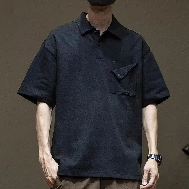 Gothic Angelcore design – Summer New Button Pocket Polo Shirt For Men Casual Short Sle
