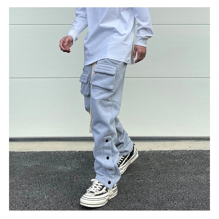 mens high street loose fit elastic waist pants winter warm fleece pants bottons hip hop drawstring sportwear sweatpants joggers unique joggers style 3046