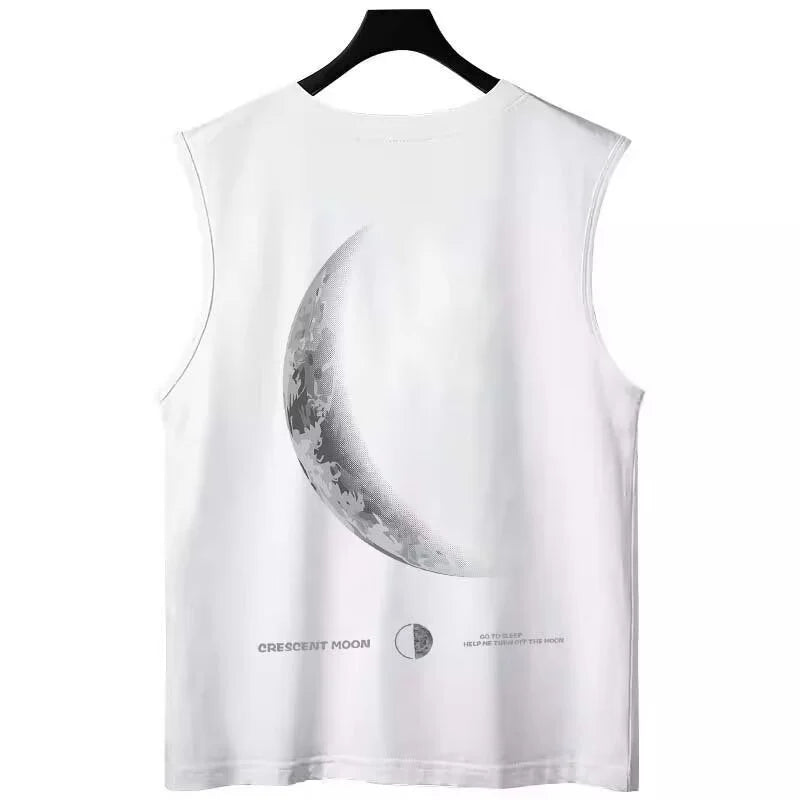Vaporwave Chrome print – New Crescent Moon Graphic Printed Sleeveless T Shirt Mens Su