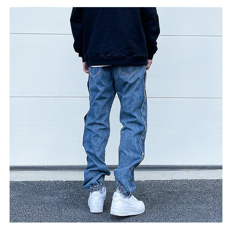 washed distressed denim sweatpant cashew flower patchwork oversized splice buckle jogging jeans casual button baggy men clothing unique joggers style 4364