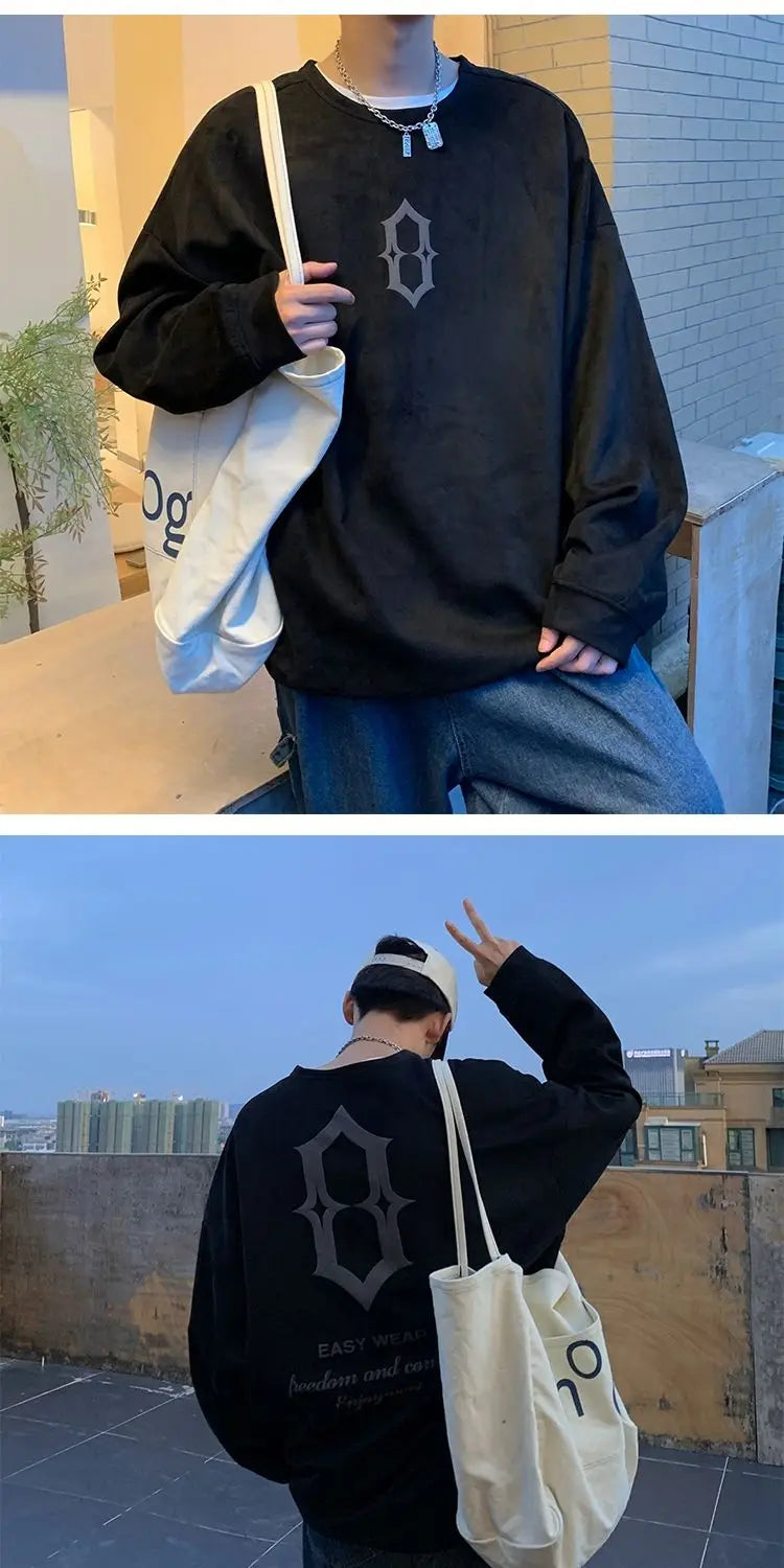 Suede Personalized Street Sweatshirt Men's American Loose Y2K Spring and Autumn Pullover