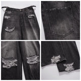 baggy ripped jeans damaged heavy industry washed jeans mens vintage vibe loose casual straight worn pants denim trousers unique jeans style 628