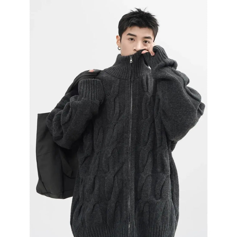 Autumn and Winter American New Style Men and Women Trendy Personalized Stand up Collar Knitted Shirt Couple Loose Retro Simple