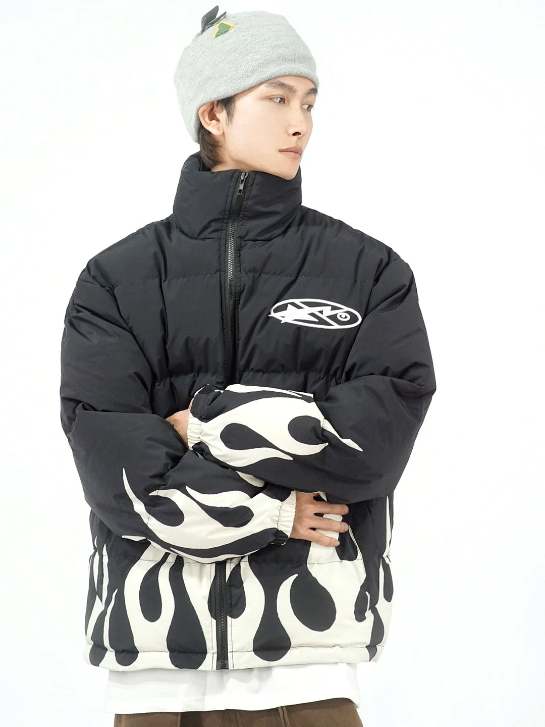 hip hop fire printed jacket parka streetwear mens windbreaker harajuku new cotton padded zipper coat outerwear hipster nan fa - variant style 2e8525 for streetwear fashion