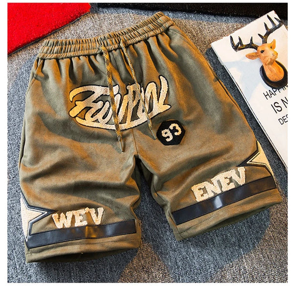 suede shorts men 2024 summer mens high street letter print loose five point pants straight simple fashion american basketball s unique shorts style 1501