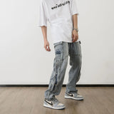 men fashion denim jeans casual bottom button open straight jeans with pockets hip hop streetwear zipper cargo joggers jean pants unique joggers style 2514
