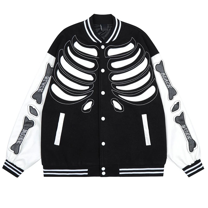 mens streetwear jacket bone skeleton baseball bomber retro coat hip hop harajuku loose oversized unisex nan fashion photo sty - variant style 16615f for streetwear fashion