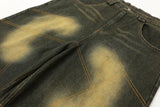 color match pocket washed baggy jeans shorts for men and women wide leg streetwear casual over knee length denim pants unique jeans style 4710