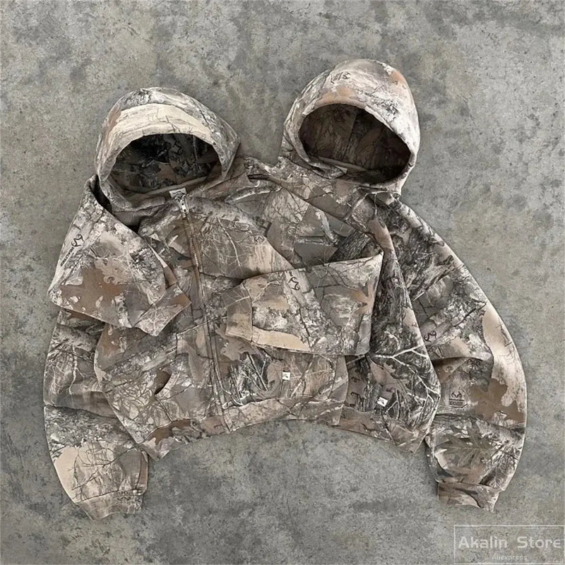harajuku y2k camouflage tiedye hoodie and pants two piece set streetwear unisex oversized outdoors camo sweatshirts men clothing unique default style 3814