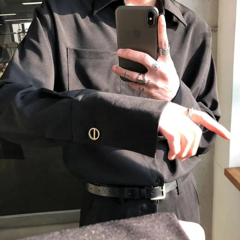 Mens French Elegant Basic Shirt Autumn Winter Genderless Fashion Trend Casual Solid Color Simple Long-Sleeved Shirt Unisex