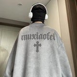 Winter Korean Trendy Suede Sweatshirt for Men in Autumn New Y2K American High Street Handsome Long-sleeved Couple Printed Top