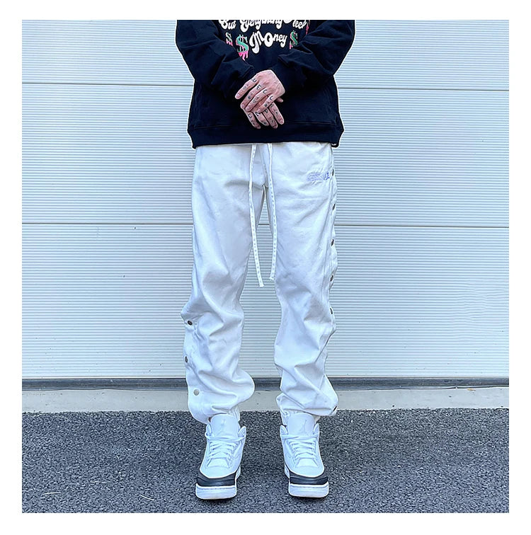 washed distressed denim sweatpant cashew flower patchwork oversized splice buckle jogging jeans casual button baggy men clothing unique joggers style 4345