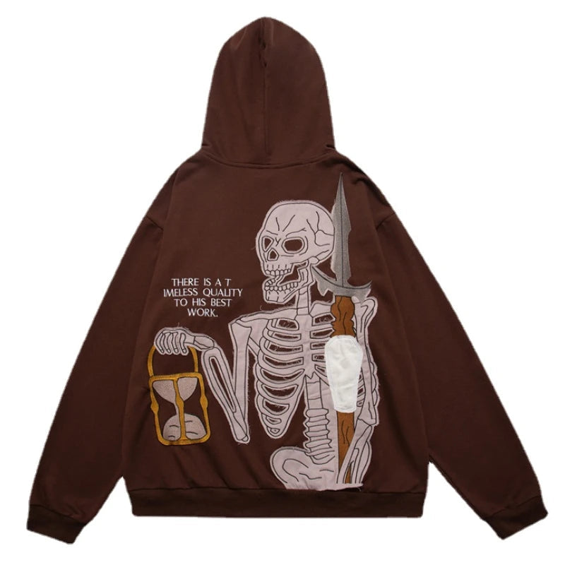 Glitchcore Fashion – Fashion Skull Embroidery Hoodies Pullover Hooded – Streetwear Fashion for Men & Women