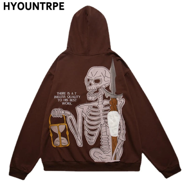 Glitchcore Fashion – Fashion Skull Embroidery Hoodies Pullover Hooded – Streetwear Fashion for Men & Women