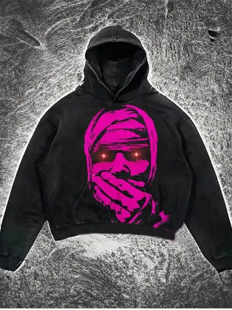 Sadcore Shirt – Harajuku Oversized Vintage Surprised Mummy Print Hoodies – Streetwear Fashion for Men & Women