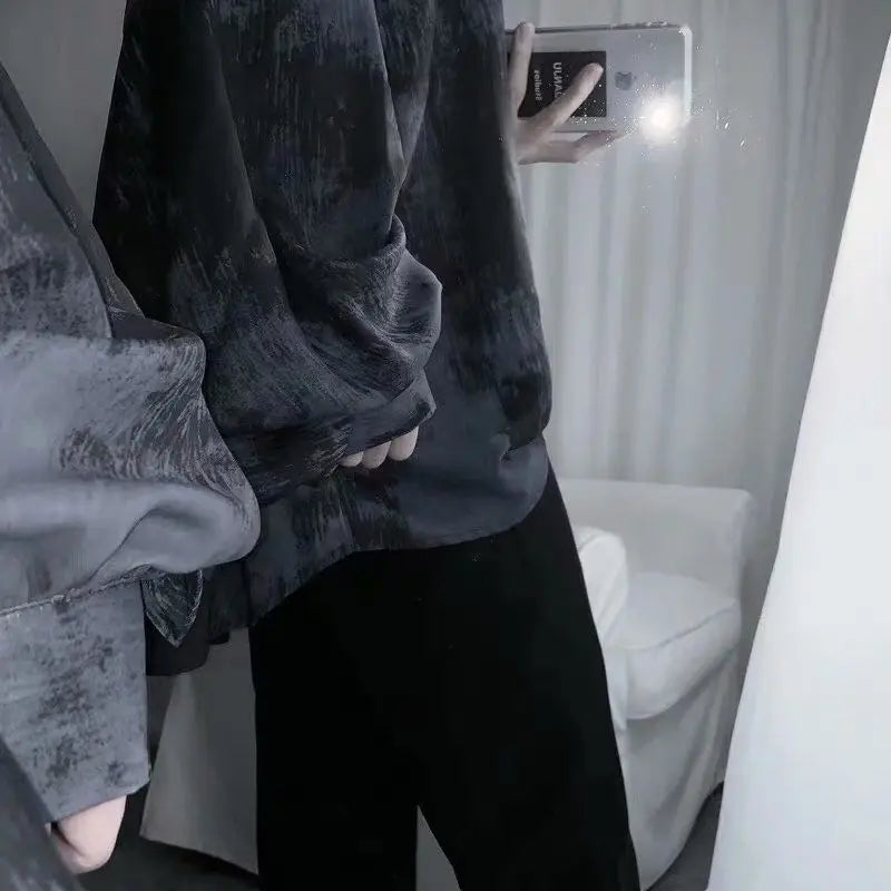 Tie dye loose shirt men long sleeved early autumn Korean version student ins men shirt dark abstinence inch shirt men shirts y2k
