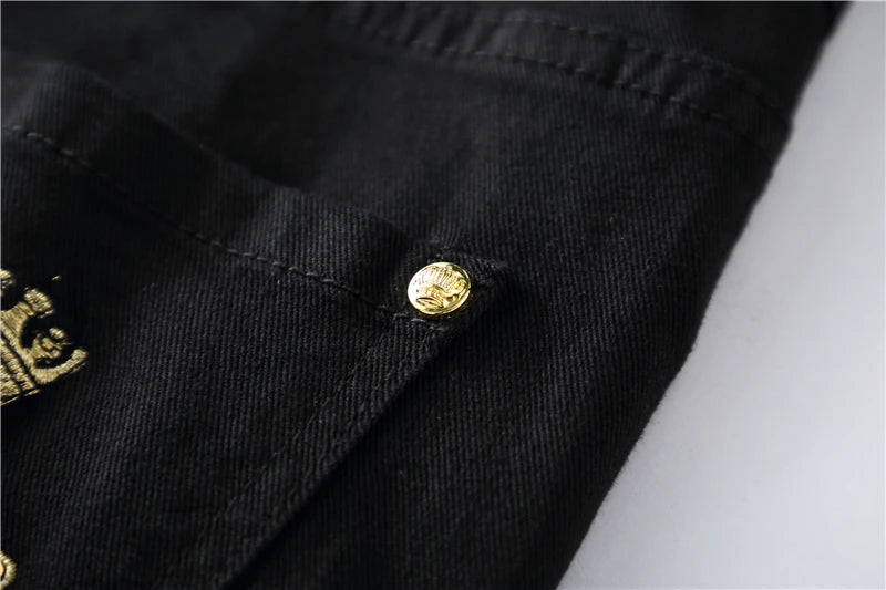 high new 2022 classical vintage morden luxurious embroidered bee crown jeans cotton denim pants comfort casual 28 38 n404 unique jeans style 1258