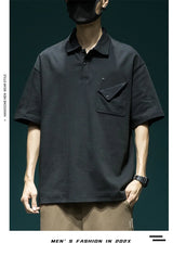 Gothic Angelcore design – Summer New Button Pocket Polo Shirt For Men Casual Short Sle
