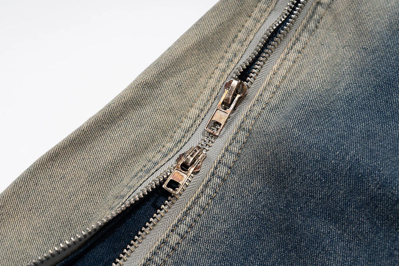 Ro Style Gradient Blue Horn Stacked Floor Dragging Jeans Unisex Streetwear Baggy Y2K Ribbons Zipper Denim Trousers Oversized