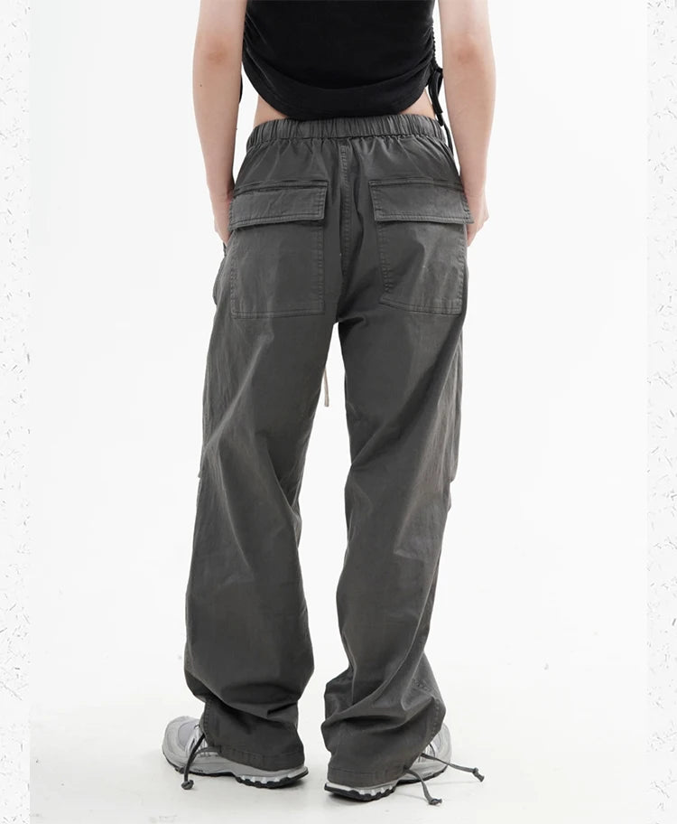 knee fold baggy pants unisex casual elastic waist straight trousers streetwear fashion drawstring women men hip hop y2k joggers unique joggers style 1280