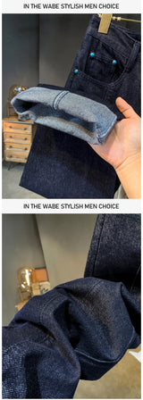 men streetwear splice denim fashion brand hip hop loose casual straight jeans pant cityboy deep blue y2k jeans trousers for men unique jeans style 1882