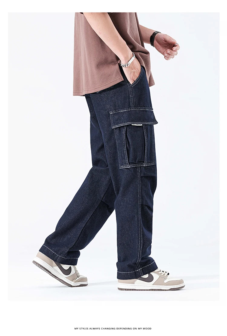 men autumn summer streetwear fashion plus size loose casual straight cargo jeans pant campus boy jeans trousers unique cargo style 2393