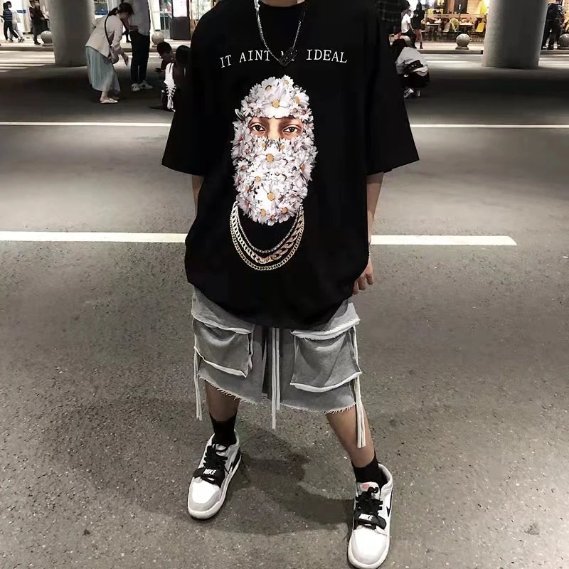Letter Print Casual Short Sleeve Crew Neck Oversized Cotton Streetwear Loose Top Tees