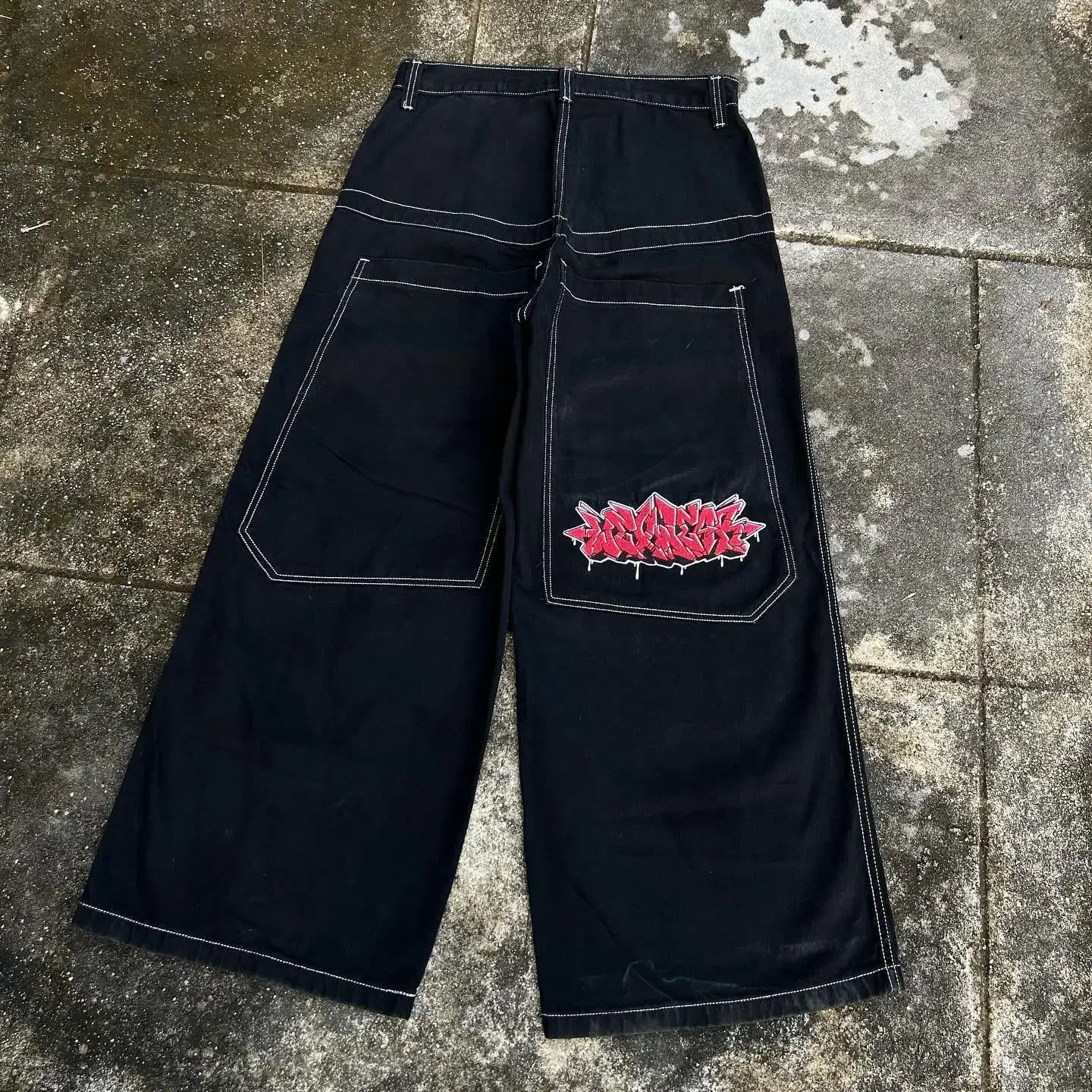 y2k jeans men women high waist wide wexwear graphic embroidered baggy jeans streetweartrouser harajuku black skateboard pants unique jeans style 2437