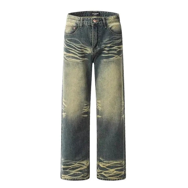 new summer street fashion set mens cotton retro letter printed t shirt halo dyed washed jeans suits male hip hop 2 pcs 2024 unique jeans style 4719