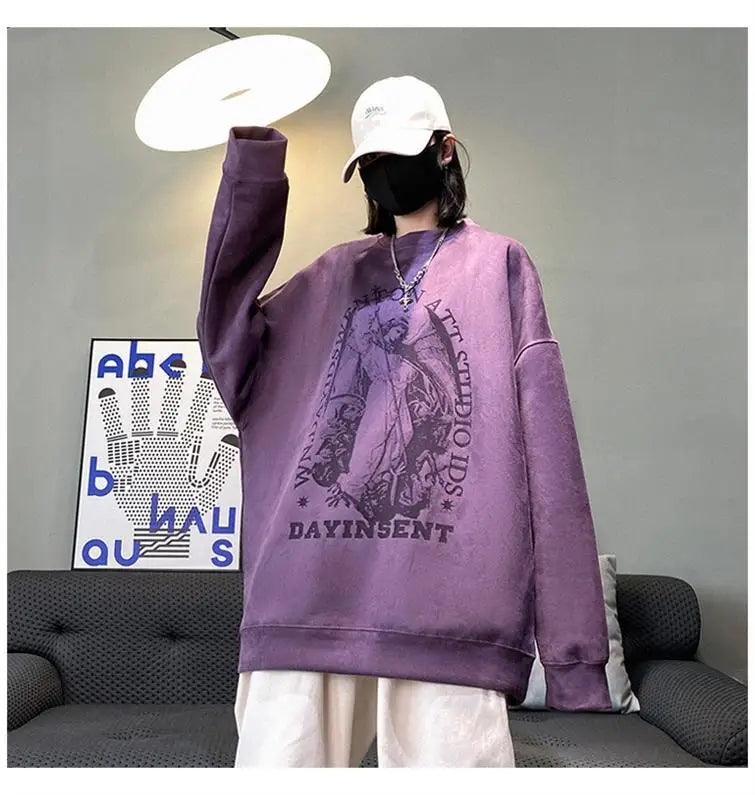 Autumn Korean Personality Street Boys Unisex Round Neck Sweatshirt Trendy American Couple Suede Long-sleeved Shirt Top