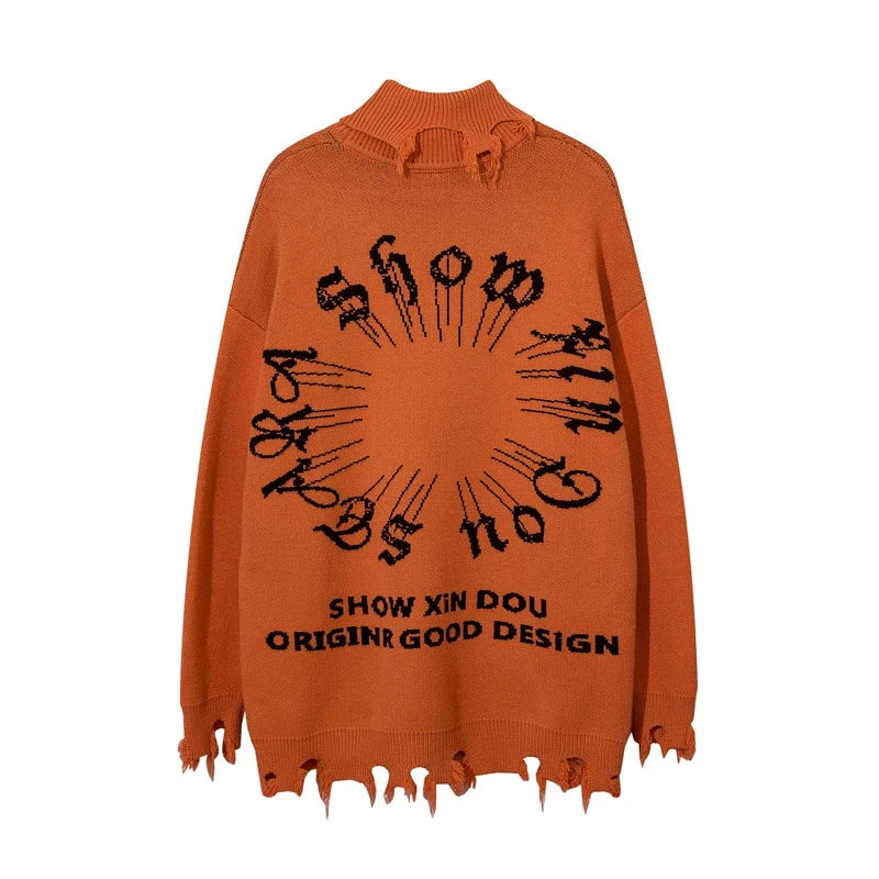 half high collar goth women men sweaters oversized long sleeve knitted pullovers y2k men ripped sweater harajuku streetwear tops - graphic printed hoodie for men and women, bold artwork streetwear hoodie, urban fashion pullover