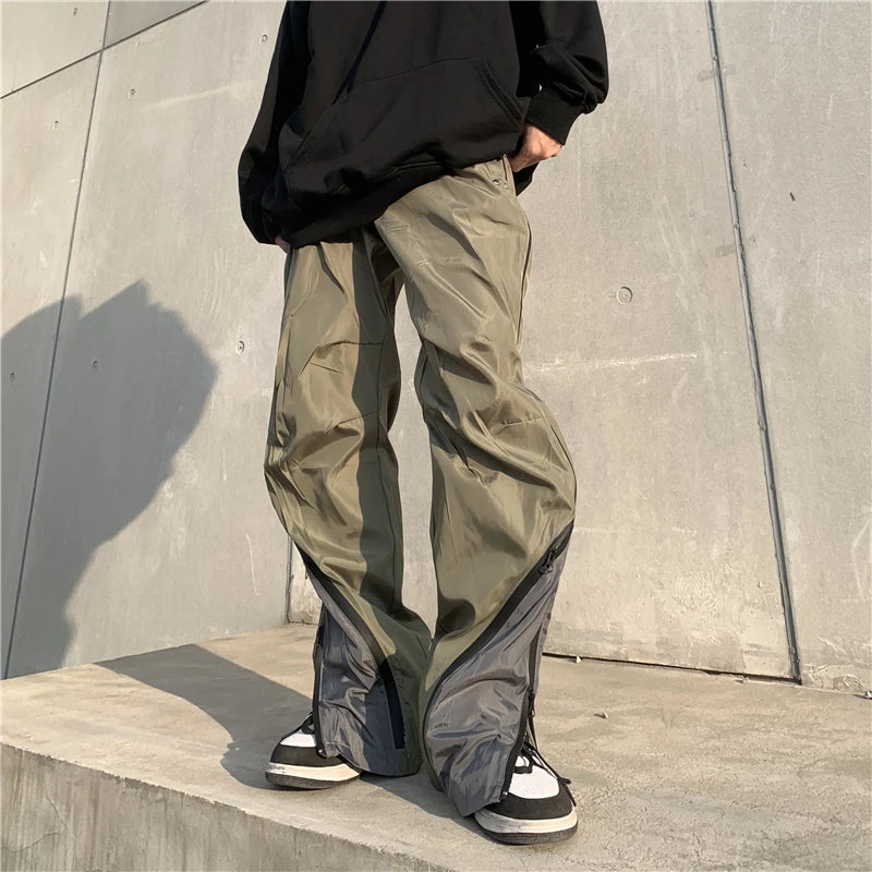 mens high street loose pants casual zipper open patchwork straight trousers pants hip hop new fashion streetwear jogging pants unique default style 1801