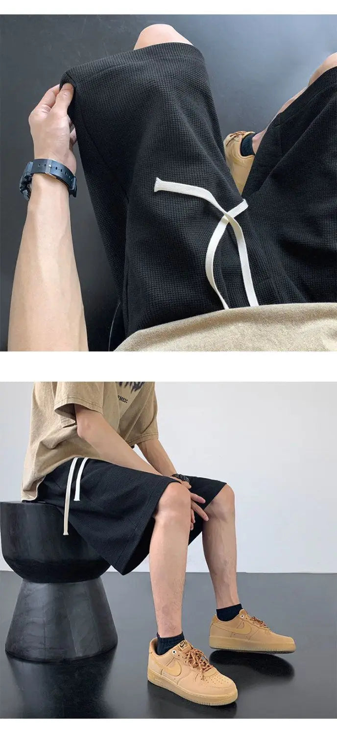 korean sports shorts men new summer hot style loose casual waffle five point pants teenagers solid color versatile niche pants unique shorts style 2124