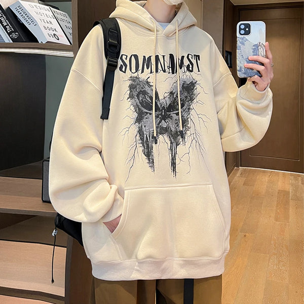 New Gothic Butterfly Printed Hooded Sweatshirt For Men Y2K Harajuku Fa
