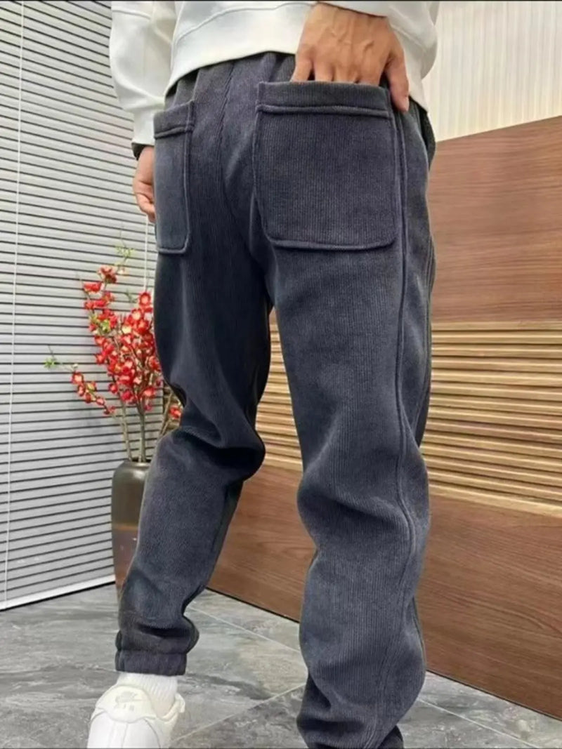 trendy loose fit corduroy harem pants fashionable versatile fleece lined sports ankle pants autumn winter mens casual pants menswear bottoms