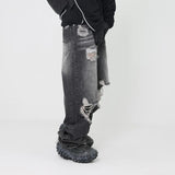 retro black blue straight oversized washed torn jeans solid color ripped jeans baggy hip hop destroyed men wide leg jeans pant denim street jeans