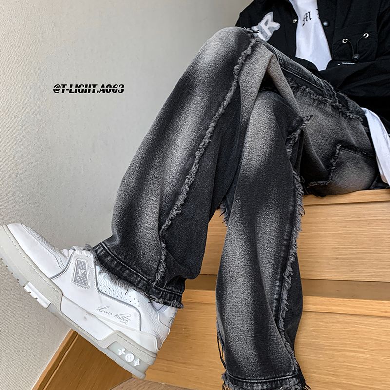 2023 summer new fashion jeans men loose all match casual pants straight leg pants boutique clothing simple style cargopantsmen unique cargo style 4003