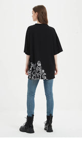 Skatercore Aesthetic print tee – 2023 Harajuku Cartoon Girl Cat Japanese Kanji Graphic T Shir