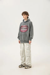 24ss Vintage SM Brand Fashion Washed Distressed stir fried salt high gram heavy vintage looped hoodie hooded sweatshirt